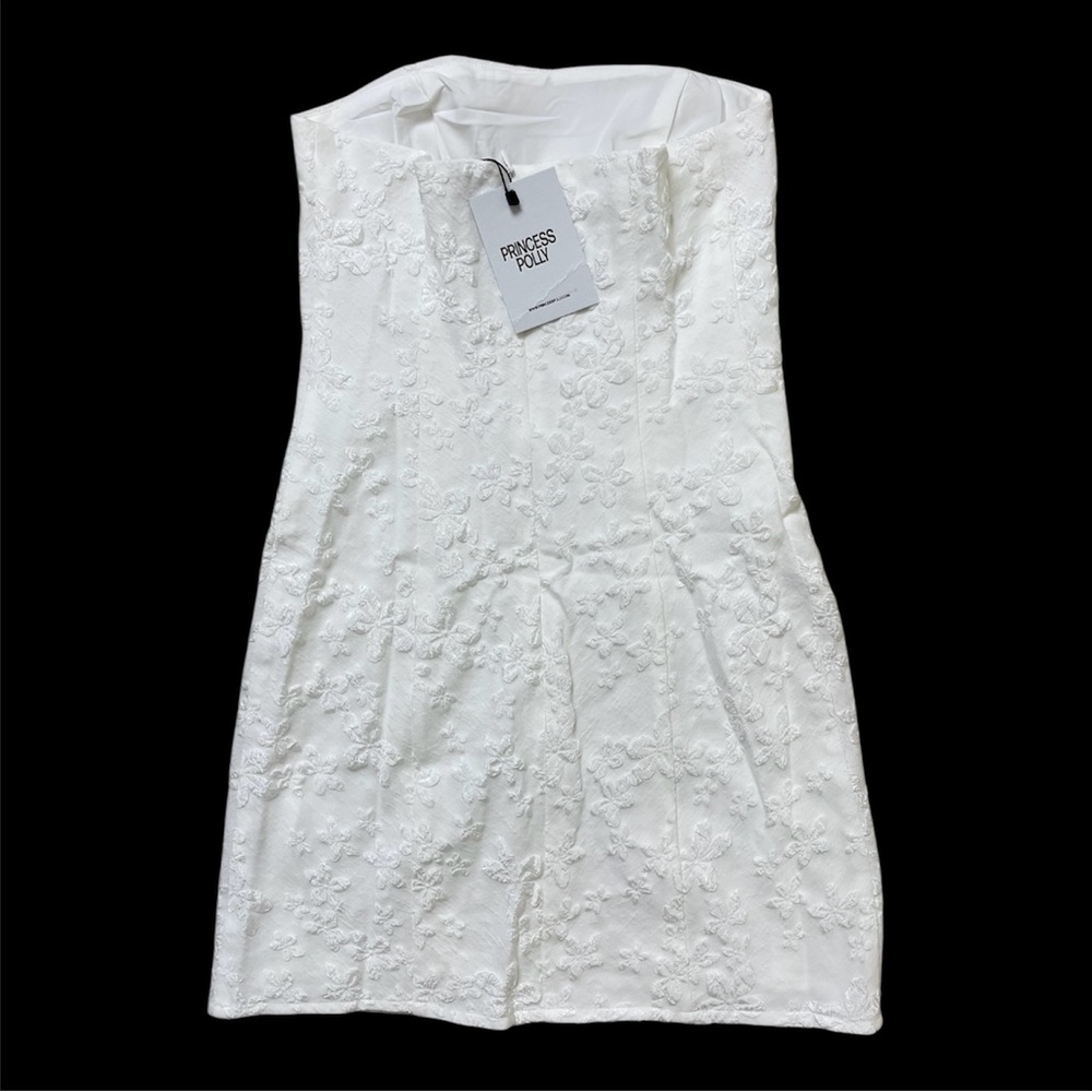 Princess Polly | Floral Flower Pattern Strapless Anja Mini Dress White - Picture 8 of 8